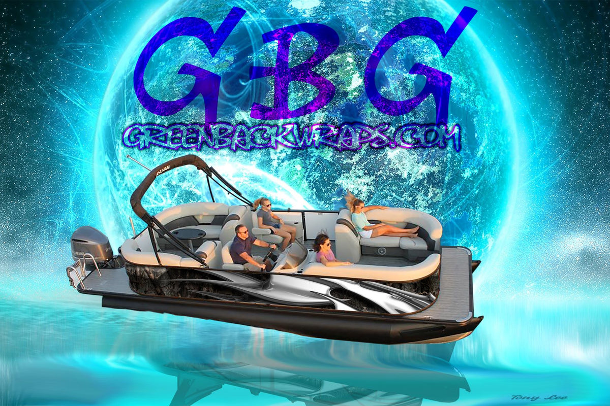 Custom Pontoon Boat Wrap Design- Bone Fish – GREENBACK WRAPS.COM