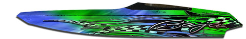 Baja Custom vinyl boat wrap design -  Green and Blue
