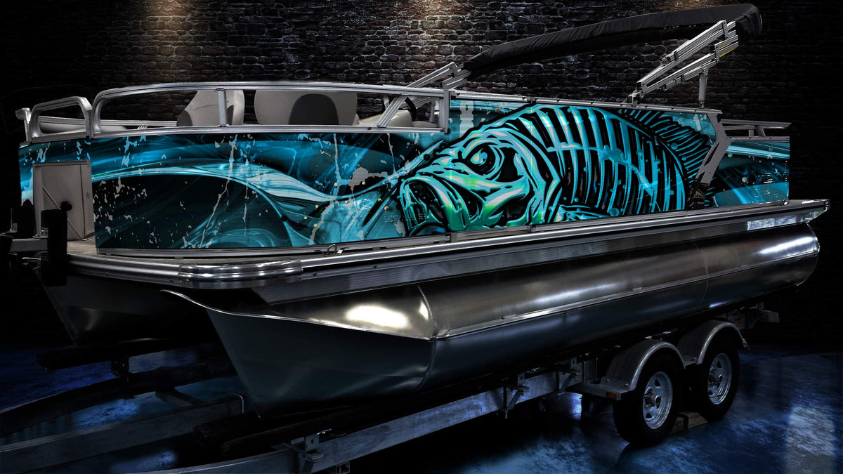 Custom Pontoon Boat Wrap Design- Bone Fish – GREENBACK WRAPS.COM
