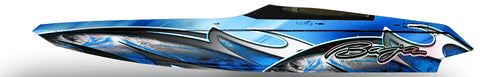 Custom vinyl boat wrap Baja design -  Blue Rush