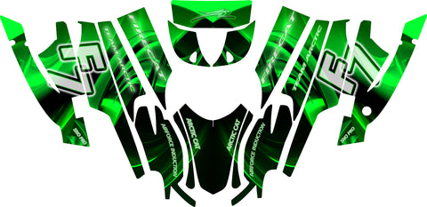 Arctic Cat Firecat F7 2003-2006 Snowmobile Wrap - Green and black 3D tribal sled