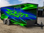 Custom Enclosed Trailer Designs by Greenback Graphics- Neon Green & Blue