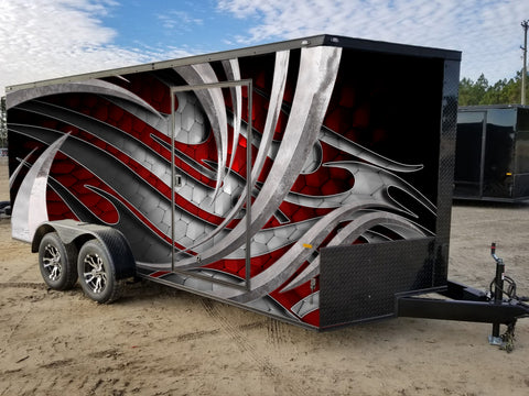 Custom Enclosed Trailer Designs by Greenback Graphics- Red Tribal